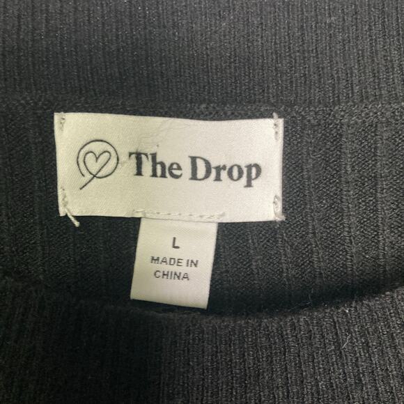 The Drop Black Balloon-Sleeve Sweater Dress Size L Knit Cozy Chic - Picture 3 of 6